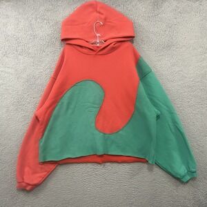 ERL Hoodie Mens Extra Large Green Red Wave Swirl Pullover Sweatshirt Rave Adult
